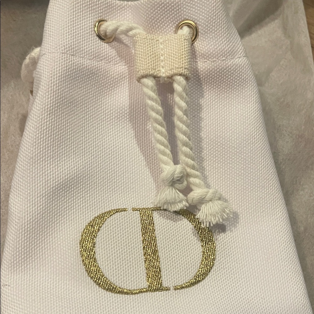Dior white Canvas Drawstring Pouch with Gold CD Logo and box - Picture 8 of 8